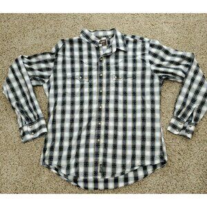 Wrangler Pearl Snap Shirt Mens XL Cotton Plaid Long Sleeve Western Light Wash